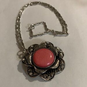 Elegant Pink and Silver Floral Pendant Necklace